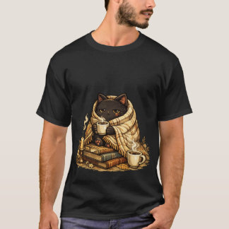 mysig svart katt kaffe estetisk t-shirt
