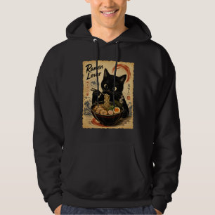 mysig svart katt Ramen Japansk konststil Hoodie
