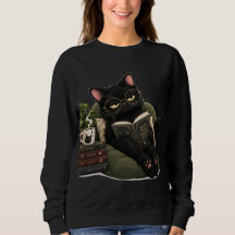 mysig svart katt som läser bok sweatshirt - kattä