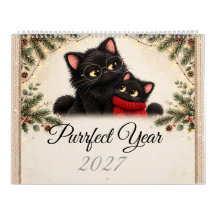 mysig svart kattfamilj 2027 Väggtidbok - Söt