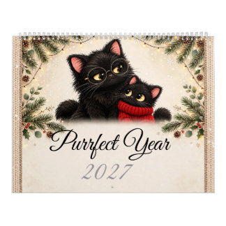mysig svart kattfamilj 2027 Väggtidbok - Söt Kalender