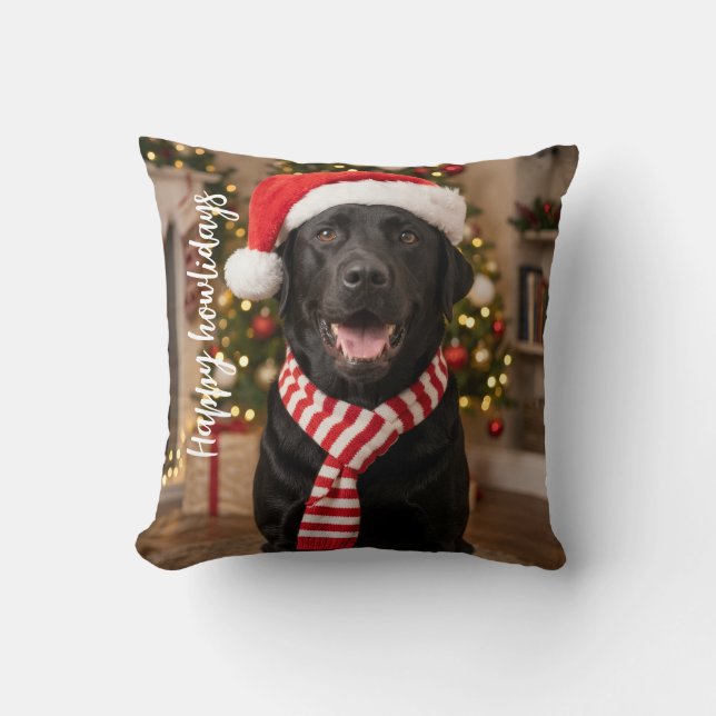  mysig svart Labrador Glad Hurdag-design Kudde (Framsida)