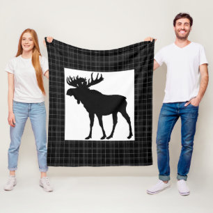 Mysig svart rutig älgdesignfilt av fleece