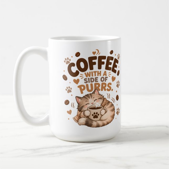  mysig tabbykatt som dricker kaffe morrar kopp pre (Vänster)