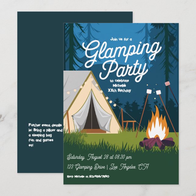  mysig tält- och lägereldsglampingfest inbjudningar (Fram/baksida)