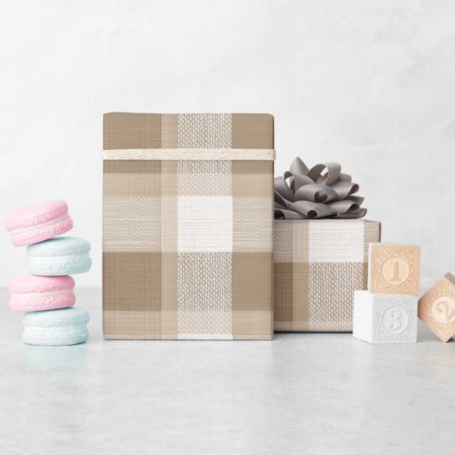  mysig tan krämfärgad linneplaid-mönster presentpapper (Baby Shower)