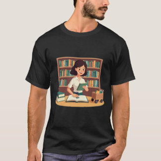 Mysig tjej som läser på bokhylla T Shirt