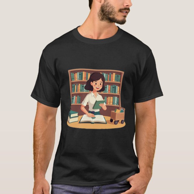  Mysig tjej som läser på bokhylla T Shirt (Framsida)
