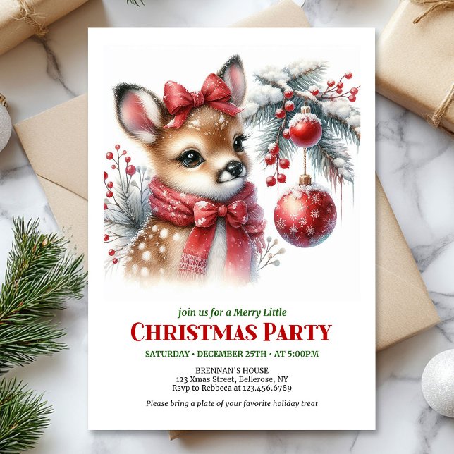  mysig träddjur jul barn inbjudan digital  (Cozy woodland deer Christmas kids invite digital download)