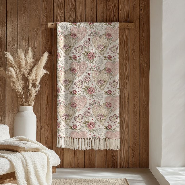  mysig valentinblanket Rosa Rosa kärlek & rosor Fleecefilt (Cozy Valentine Blanket Blush Pink Love & Roses)