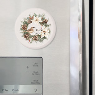 mysig varm jul poinsettia tallkottar fågel magnet