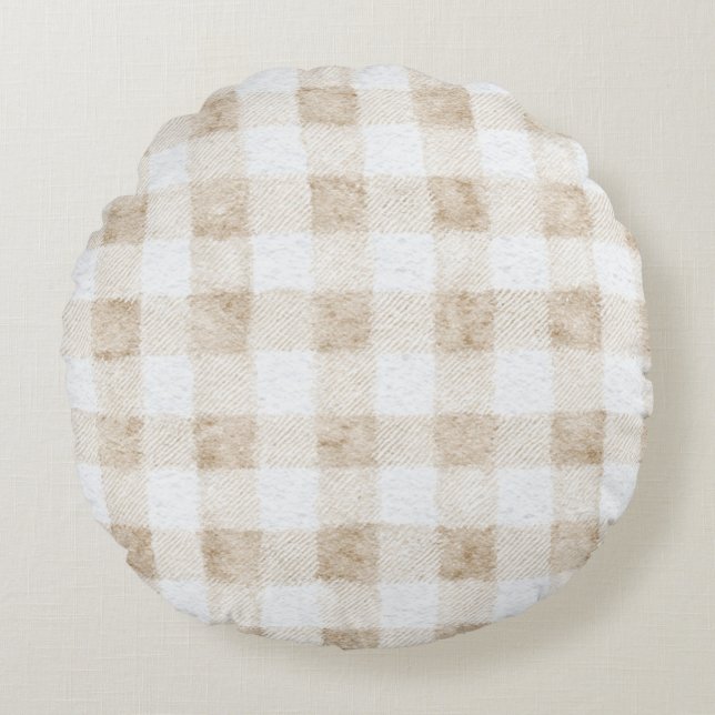 mysig varm kräm beige ränder rund kudde (Framsidan)