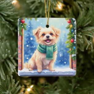 mysig Vattenfärg Affenpinscher Jul Snöig Julgransprydnad Keramik