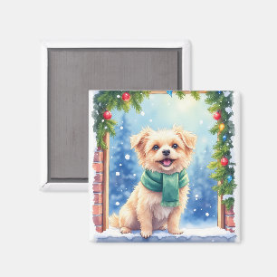 mysig Vattenfärg Affenpinscher Jul Snöig Magnet