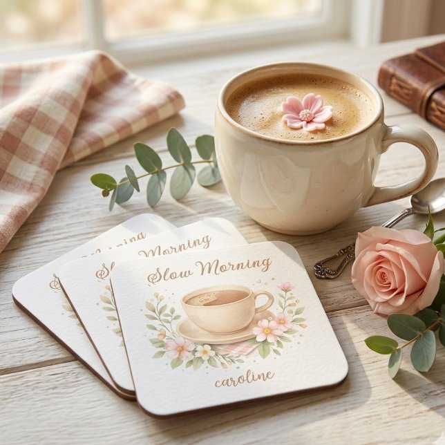  mysig vattenfärg kaffe & blomillustration underlägg papper kvadrat (Skapare uppladdad)
