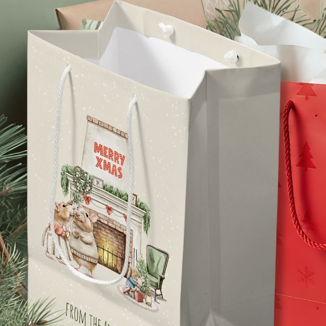  mysig Vattenfärg Möss Vintage Jul (Cozy Watercolor Mice Vintage Christmas Medium Gift Bag ©Susanne Sachers - Sunny Mind 🌞)