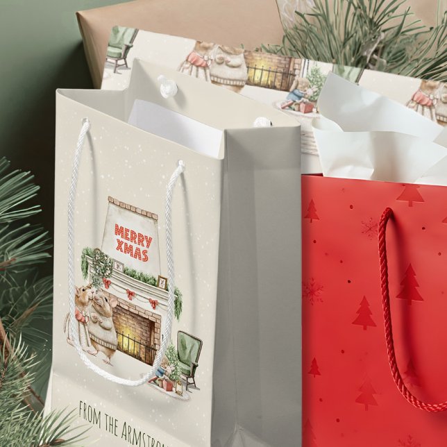  mysig Vattenfärg Möss Vintage Jul (Cozy Watercolor Mice Vintage Christmas Small Gift Bag ©Susanne Sachers - Sunny Mind 🌞)