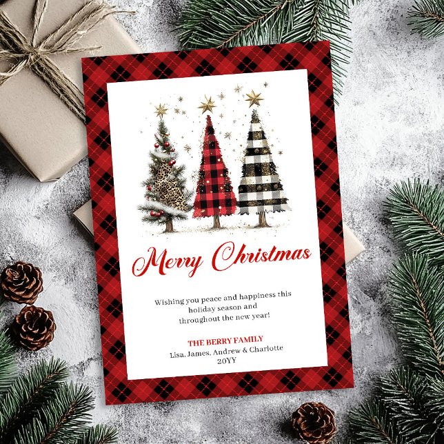  mysig Vattenfärgkort med Leopardyck Tryck julgran Julkort (Cozy Leopard Print Christmas Tree Watercolor Card)