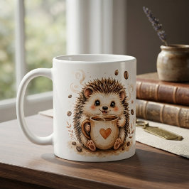  mysig vattenfärgskonst med igelkott kaffemugg