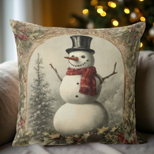mysig Vintage Snöman Jul Kudde