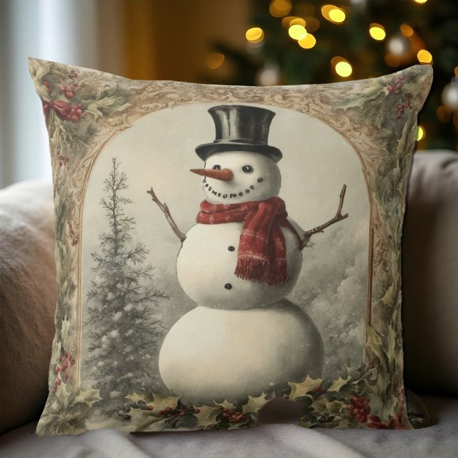  mysig Vintage Snöman Jul Kudde (Rustic Christmas Snowman Pillow)
