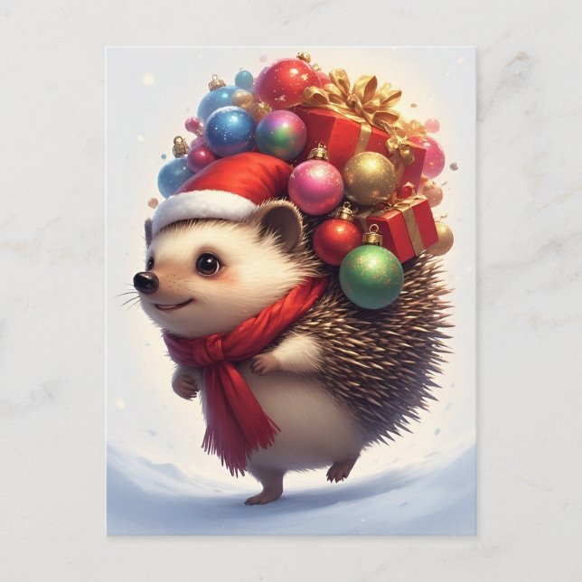 ❄️ Mysig Vinter Igelkott Glädje 🎄 Söt Jul Vykort (Framsida)