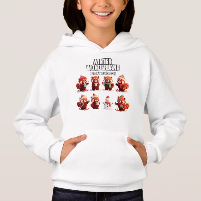  mysig vinter röda pandor rektangel konsttryck t shirt (Framsida)