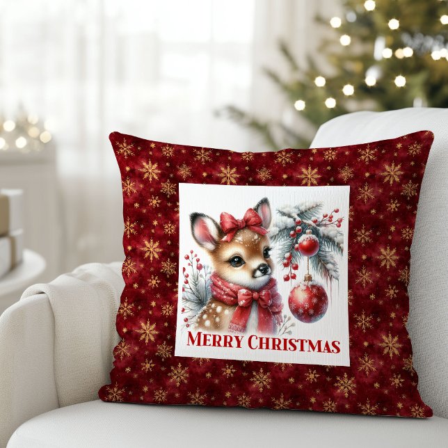  mysig vinter scen för barnrum jul kudde (Cozy Baby Deer Winter Scene Kids Room Decor Christmas Pillow

)