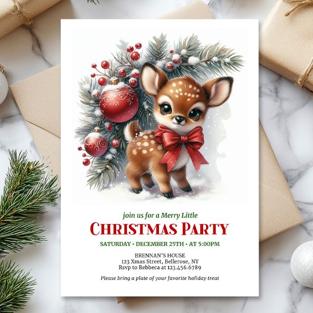  mysig vinter scen vattenfärg utskrivbar för bebis inbjudningar (Cozy baby deer winter scene watercolor printable invites)