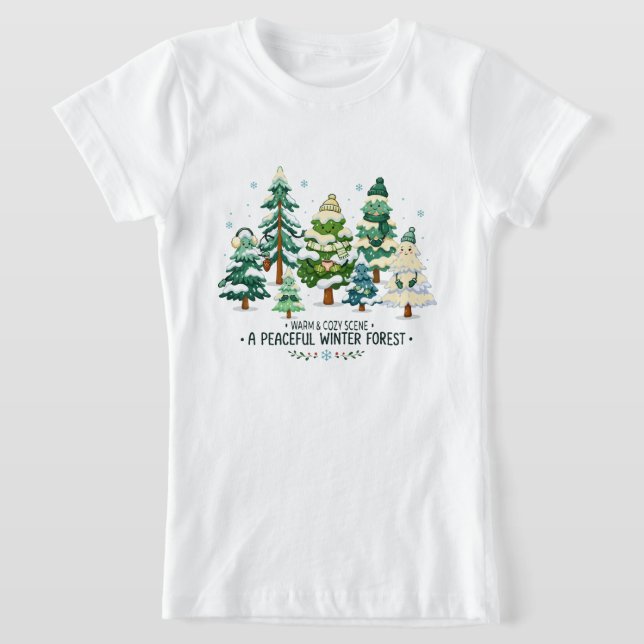  mysig vinter skog träd t shirt (Laydown)