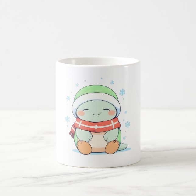  mysig vinter sköldpadda med kawaii-design-scarf kaffemugg (Center)
