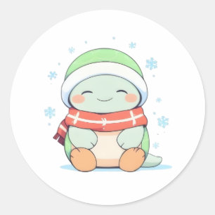  mysig vinter sköldpadda med kawaii-design-scarf runt klistermärke