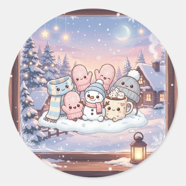  mysig vinter snömannen klistermärke (Framsida)