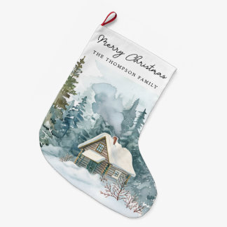 mysig vinter vattenfärg stuga handskriven jul stor julstrumpa