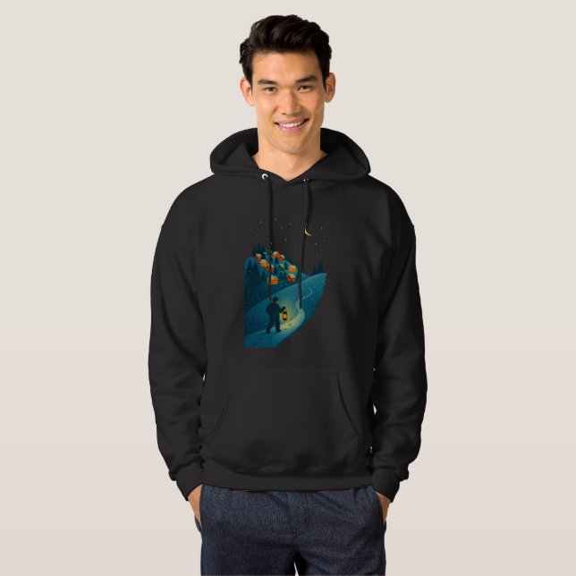  mysig vinterby lanterngång illustration tröja hoodie (Hel framsida)