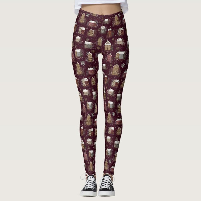  mysig vinterby-mönster i snö (2) leggings (Framsida)