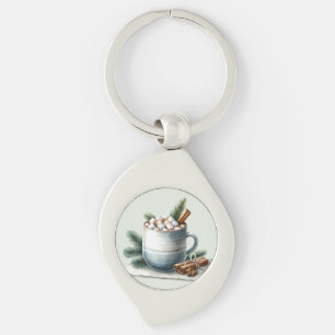 mysig vinterkakao-marshmallowscen swirl silverfärgad nyckelring