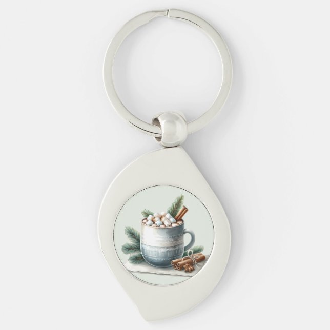  mysig vinterkakao-marshmallowscen swirl silverfärgad nyckelring (Framsidan)
