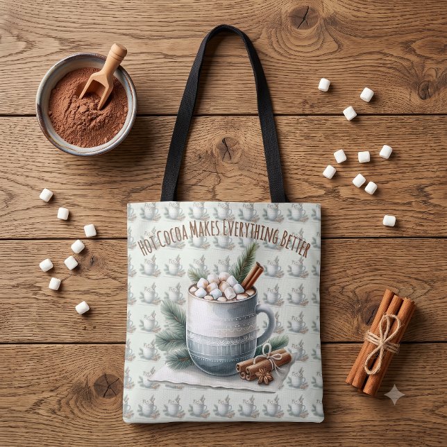  mysig vinterkakao-marshmallowscen tygkasse (Cozy Winter Cocoa Marshmallow Scene Tote Bag)