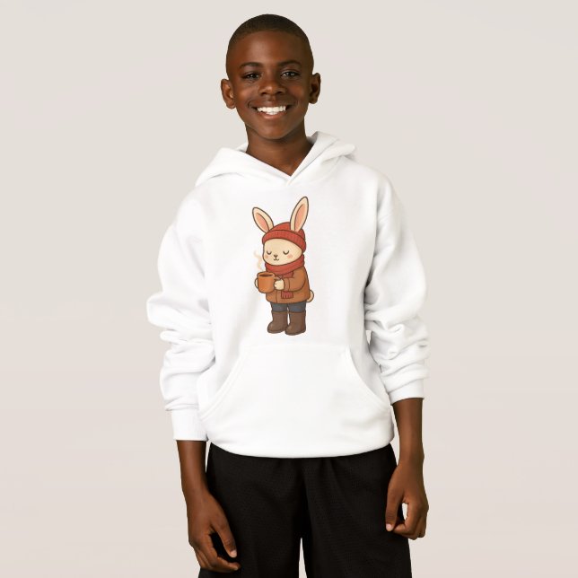  mysig vinterkanin som dricker het choklad dekal t shirt (Hel framsida)