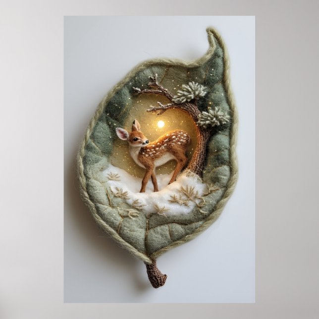 🐰 Mysig vinterscen med hjort - Whimsical handgjor Poster (Framsidan)
