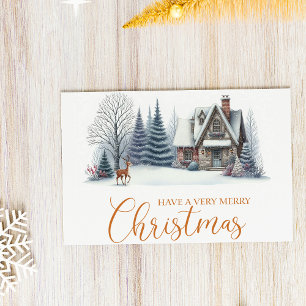 mysig vinterstuga ”Ha en riktigt glad jul” Helg Vykort