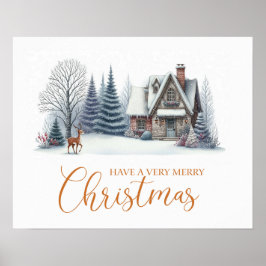 mysig vinterstuga ”Ha en riktigt god jul” Poster