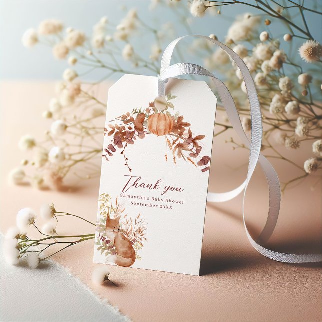 mysig vit höstpumpa räv tack presentetikett (Skapare uppladdad)