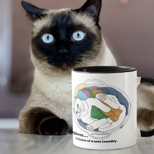  mysig vit katt tvättkorg rolig blå mugg (Skapare uppladdad)