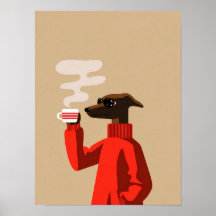 Mysig Whippet som dricker kaffe - Hundillustratio