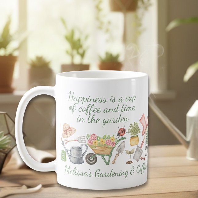 mysiga akvatell trädgårdsredskap ros botanisk kaffemugg (Skapare uppladdad)