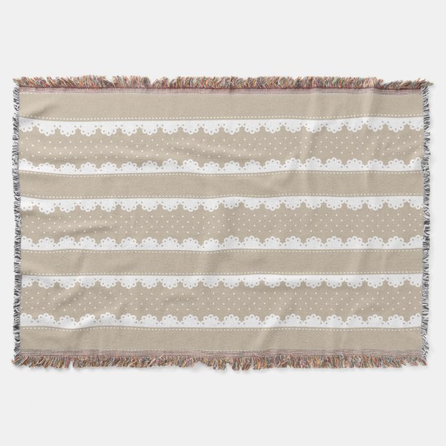 Mysiga Beige & White Snöre Stripe Mönster Filt (Framsidan)