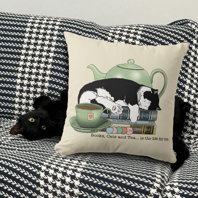mysiga böcker katt smoking te mysig grön tekanna l kudde (Skapare uppladdad)
