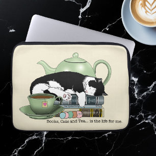 mysiga böcker katt smoking te mysig grön tekanna l laptop fodral